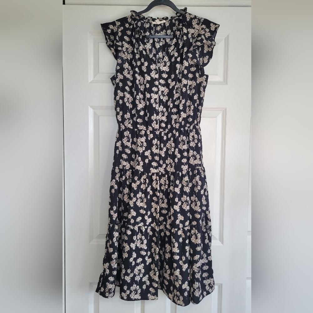 Grade & Gather Black Floral Tiered Midi Dress - Size M